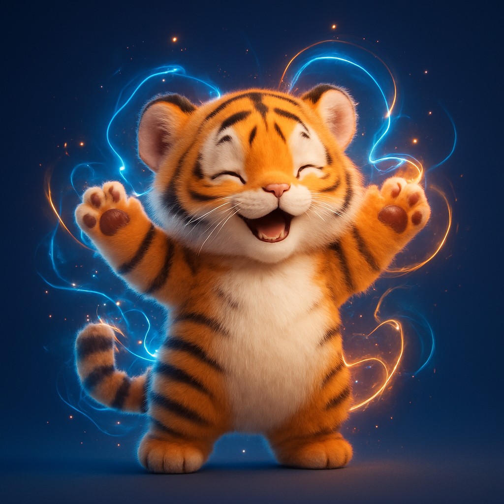 hbaj-এ লগইন করার পরে একটি মিষ্টি কার্টুন বাঘশাবক একটি জাদুকরী আলো ছড়িয়ে দেয়