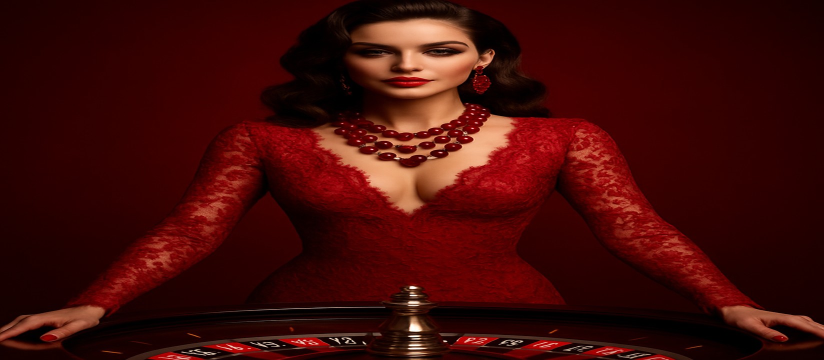 একটি লাল পোশাক পরা সুশ্রী নারী একটি গেমিং প্ল্যাটফর্মের টেবিলের সামনে hbaj-এ দ্রুত ও নিরাপদ লগইন করার প্রস্তাব দেন